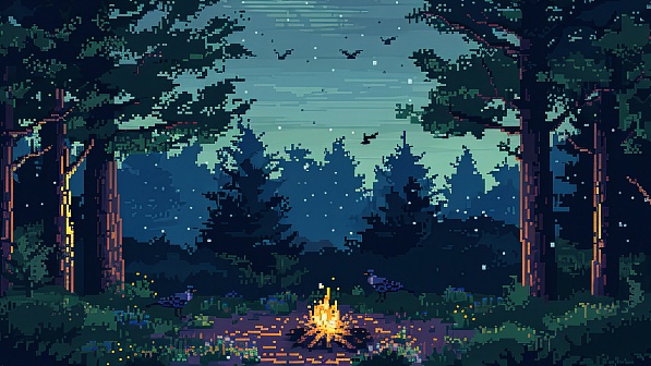 Pixel art style fireplace pattern