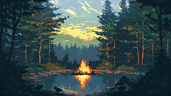Pixel art style fireplace pattern