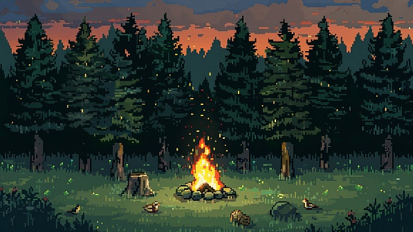 Pixel art style fireplace pattern