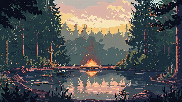 Pixel art style fireplace pattern