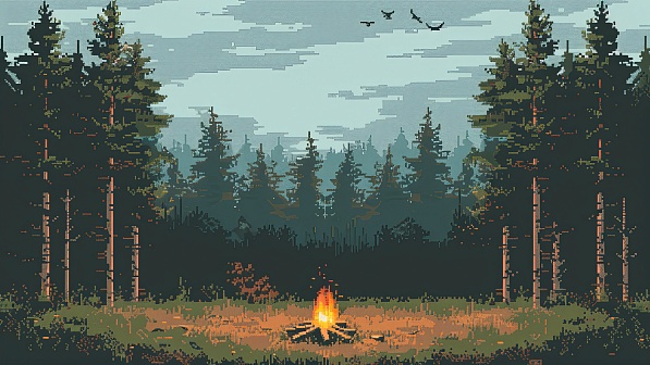 Pixel art style fireplace pattern