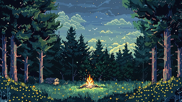 Pixel art style fireplace pattern