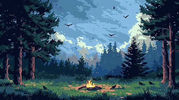 Pixel art style fireplace pattern