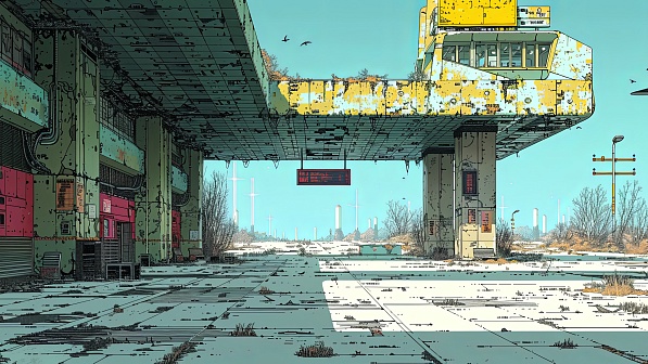 The bus station in abandoned city pattern