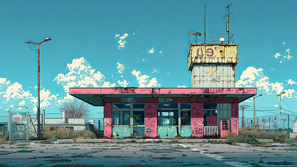 The bus station in abandoned city pattern