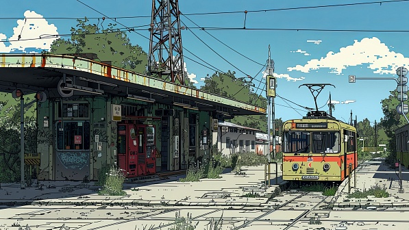 The bus station in abandoned city pattern