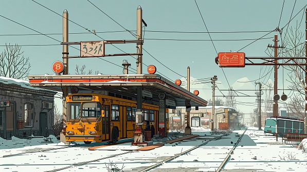 The bus station in abandoned city pattern