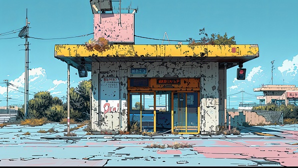 The bus station in abandoned city pattern
