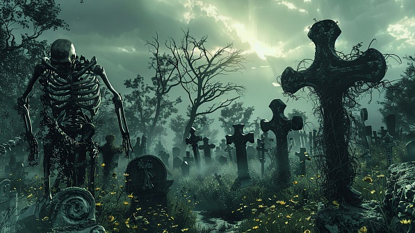 Graveyard with skeletons pattern