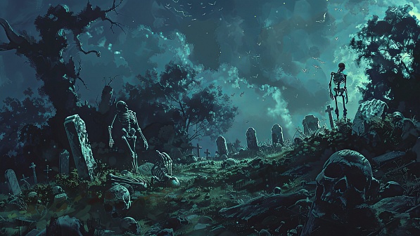 Graveyard with skeletons pattern