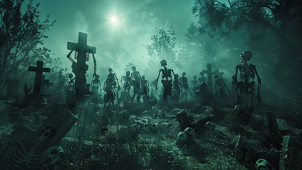 Graveyard with skeletons pattern