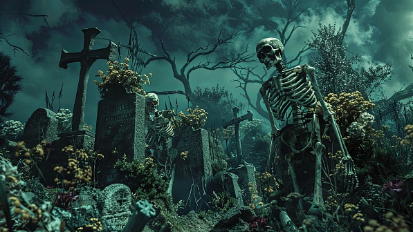 Graveyard with skeletons pattern
