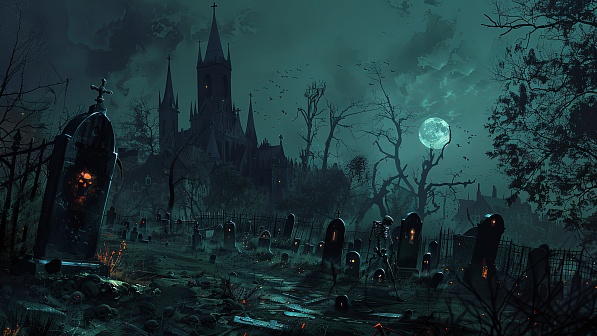 Graveyard with skeletons pattern