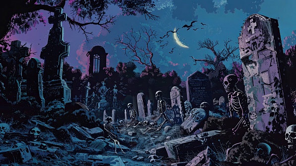 Graveyard with skeletons pattern