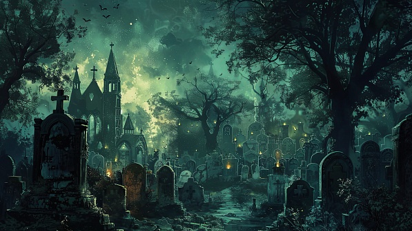 Graveyard with skeletons pattern