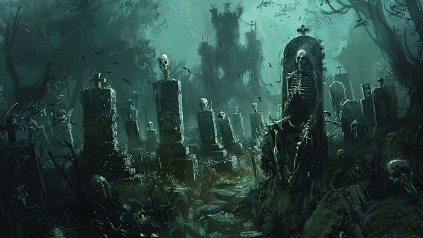 Graveyard with skeletons pattern