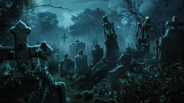 Graveyard with skeletons pattern