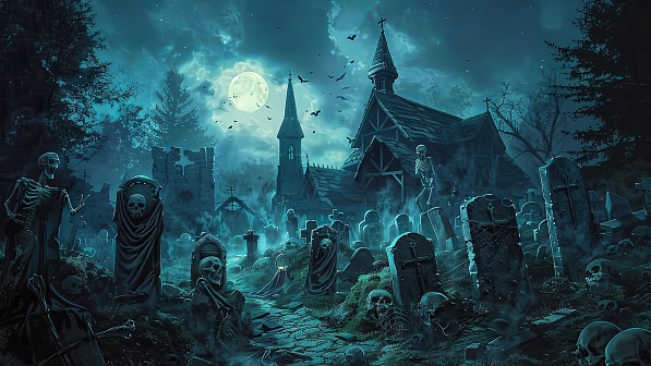 Graveyard with skeletons pattern