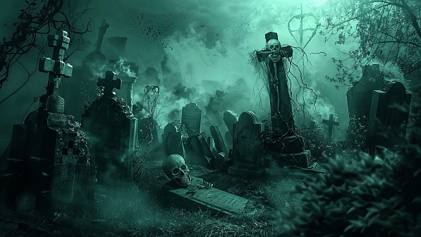 Graveyard with skeletons pattern