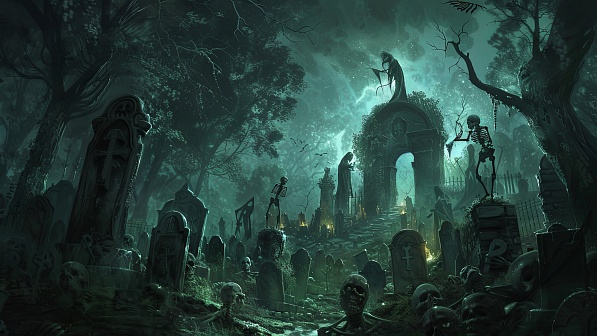 Graveyard with skeletons pattern