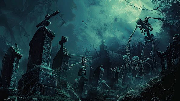 Graveyard with skeletons pattern