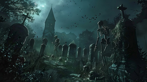 Graveyard with skeletons pattern