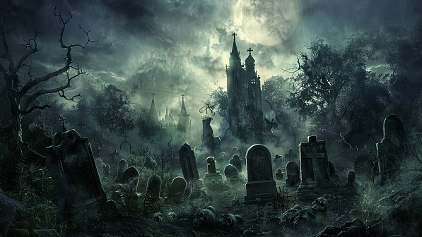 Graveyard with skeletons pattern