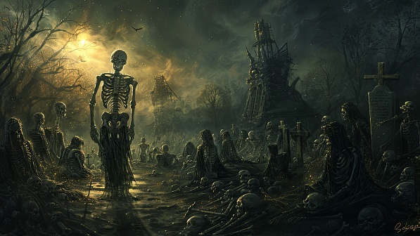 Graveyard with skeletons pattern