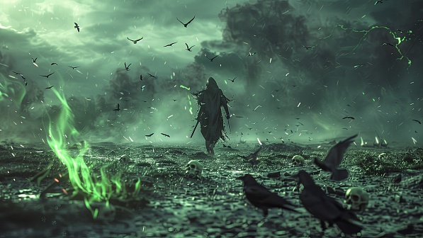 Necromancer walking over a Battlefield pattern