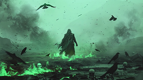 Necromancer walking over a Battlefield pattern