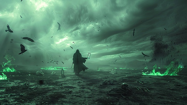 Necromancer walking over a Battlefield pattern