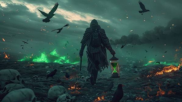 Necromancer walking over a Battlefield pattern