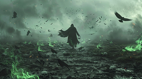 Necromancer walking over a Battlefield pattern