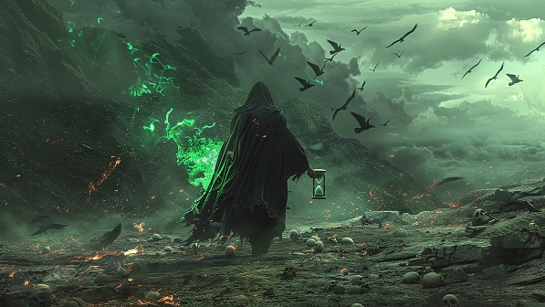 Necromancer walking over a Battlefield pattern