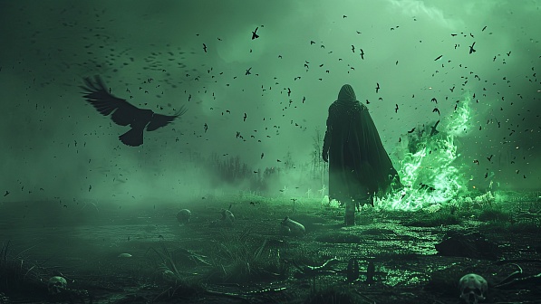 Necromancer walking over a Battlefield pattern