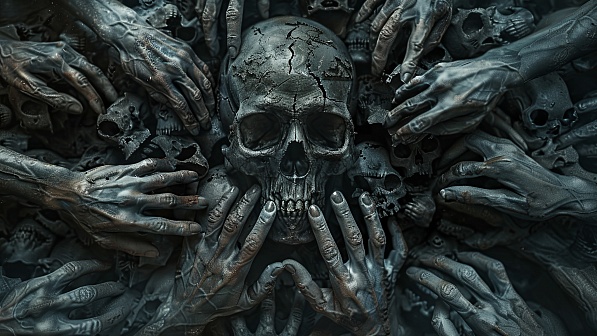 Skull surrounded by hands pattern