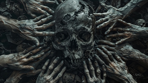 Skull surrounded by hands pattern