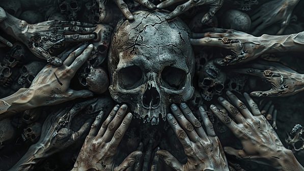 Skull surrounded by hands pattern
