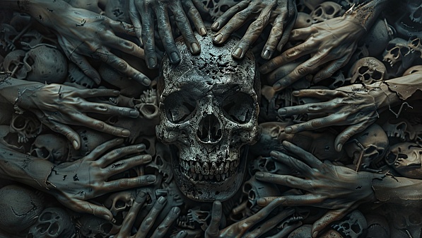 Skull surrounded by hands pattern