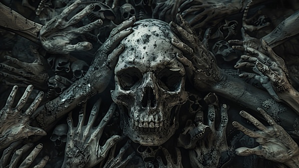Skull surrounded by hands pattern