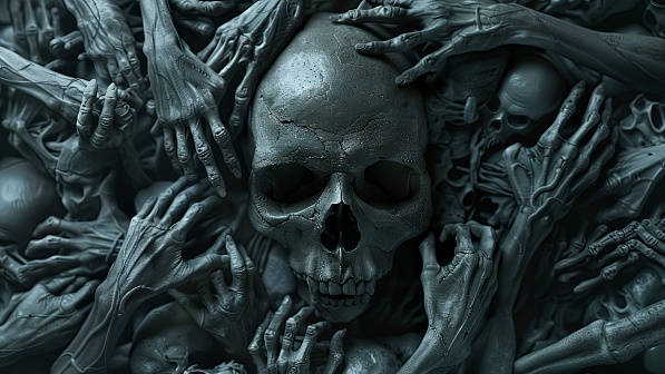 Skull surrounded by hands pattern