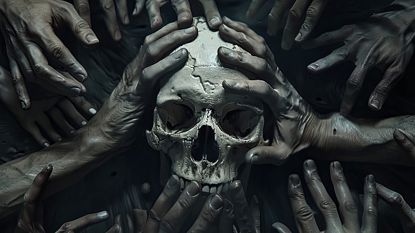 Skull surrounded by hands pattern