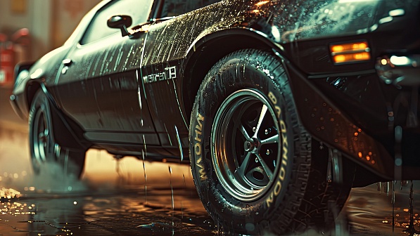 Muscle car in rain pattern