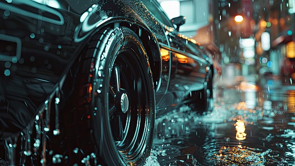Muscle car in rain pattern