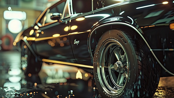 Muscle car in rain pattern