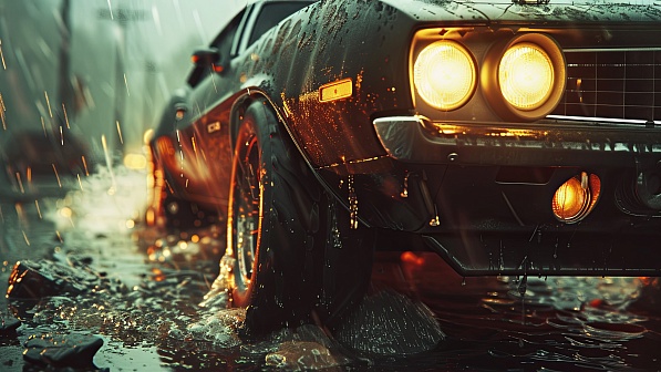Muscle car in rain pattern
