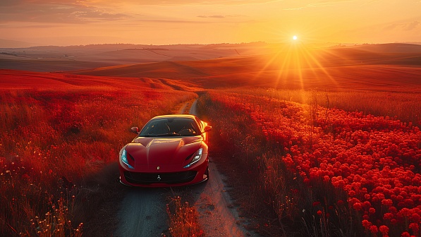 A car in a field pattern