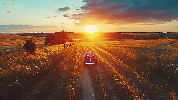 A car in a field pattern