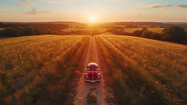 A car in a field pattern