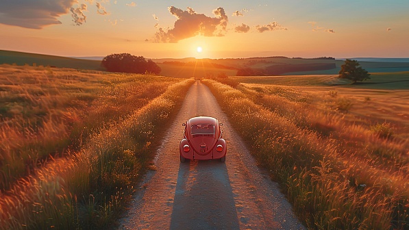 A car in a field pattern